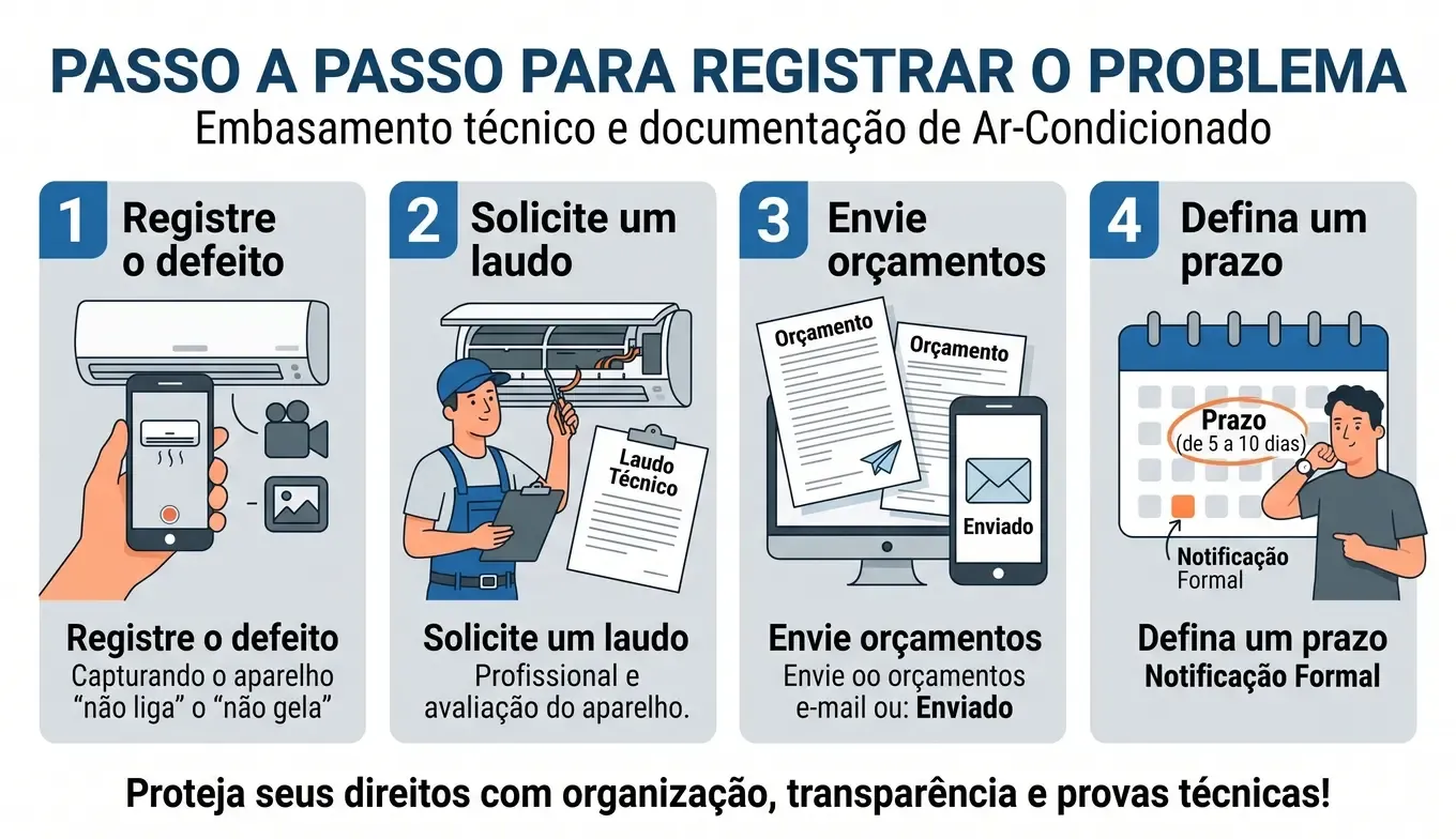 Passo a passo para registrar problema quando o locador se recusa a consertar o ar condicionado.